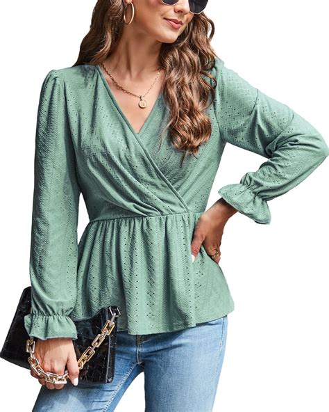 Grace Karin 2024 Womens Peplum Tops Wrap V Neck Eyelet Top Ruffle