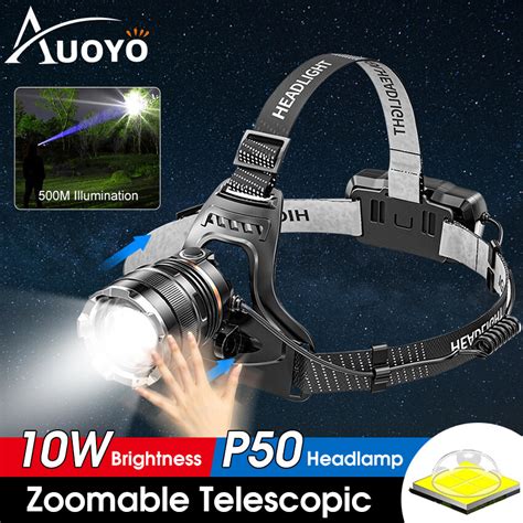 Auoyo Headlamp Waterproof Headlamp Rechargeable P50 Headlamp Induction