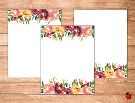 Printable Stationery Gorgeous Watercolor Flowers A4 Etsy