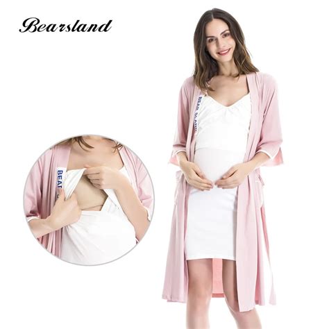 Bearsland Womens Maternity Nursing Nightdress Robe And Breastfeeding