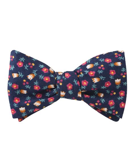 English Dahlias Floral Self Bow Tie Navy Blue Wedding Untied Bowties Untied Bow Tie Mens