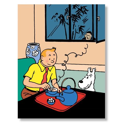 Poster Tintin Prenant Son Th Accueil Boutique Tintin Tinti