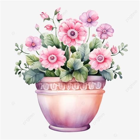 Watercolor Cute Flower Pot Decor Cute Flower Garden PNG Transparent