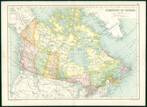1912 Original Colour Antique Map North America Dominion Canada 65