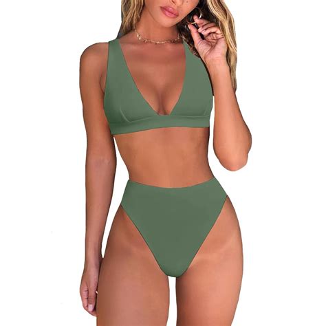 Womens High Waisted Thong Bikini Sets Sexy Brazilian Triangle Top Deep