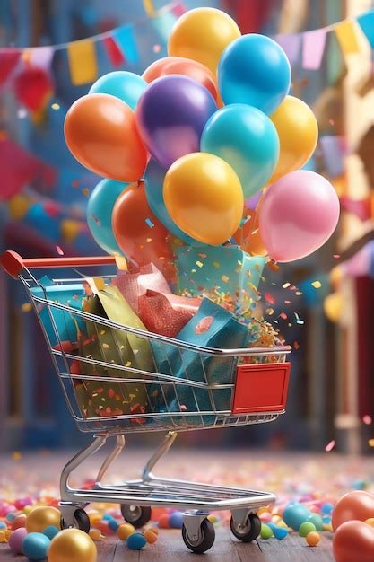 Premium Photo A Shopping Bag And A Shopping Cart With Balloons And