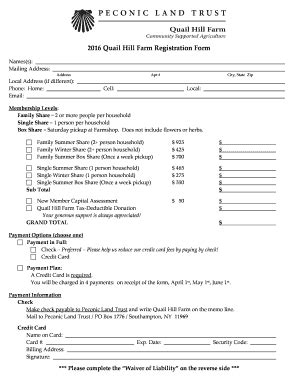 Fillable Online Peconiclandtrust Quail Hill Farm Registration Form