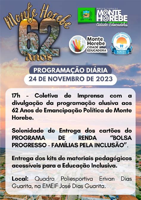 Programação Diária 24 11 2023 62 Anos de Emancipação de Monte