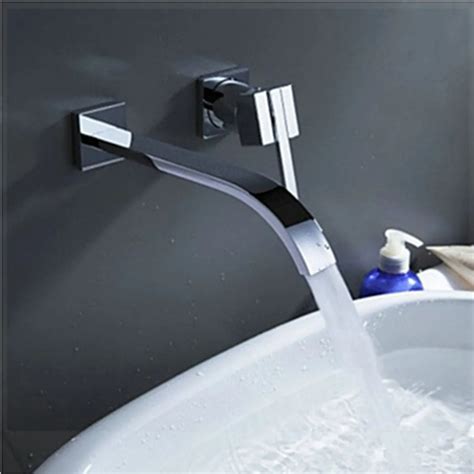 Chrome Brass Spout Waterfall Bathroom Faucet Wall Mounted Bathroom