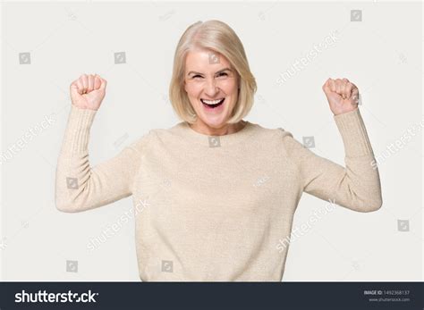 Overjoyed Mature Old Woman Isolated On Stock Photo 1492368137 Shutterstock