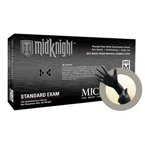 Midknight Black Powder Free Nitrile Examination Gloves Xl Microflex