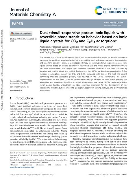 Pdf Dual Stimuli Responsive Porous Ionic Liquids With The Reversible