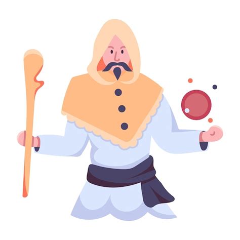 Premium Vector A Cartoon Man With A Long Beard And A White Cape Holds