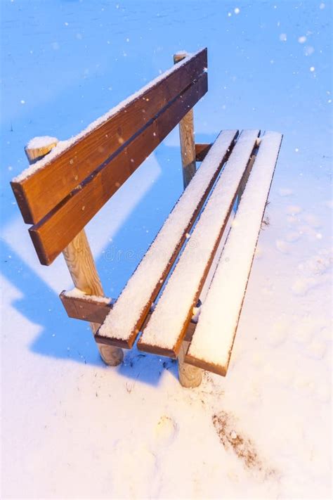 Wooden Park Bench Snowy at Wintertime Stock Photo - Image of seating ...