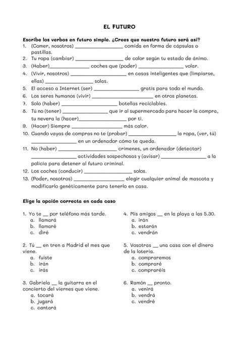 El Futuro Worksheet Futuro Simple Recursos De Enseñanza De Español