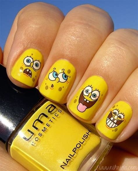 Uñas bob esponja Spongebob nails Spongebob nail art Cow nails