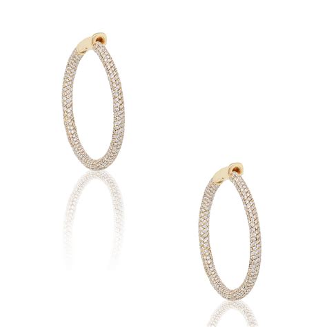 18k Rose Gold 69ctw Round Diamond Pave Hoop Earrings