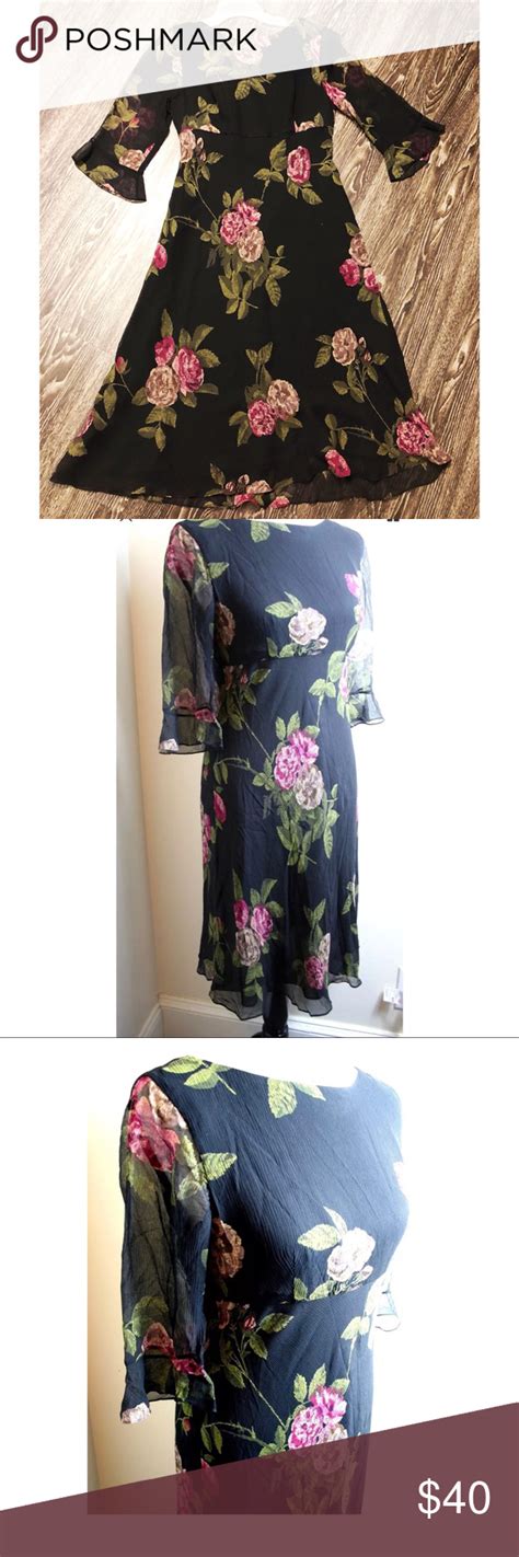 Talbots Black Floral Dress Size 8 🌷talbots Black Floral Silk Chiffon