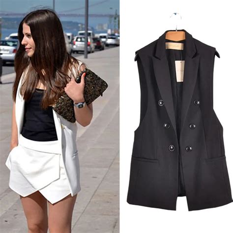 2017 Summer Black White Vest Women Waistcoat Sleeveless Vest Long