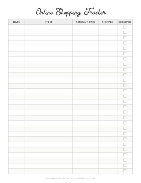 Free Printable Online Shopping Tracker Template