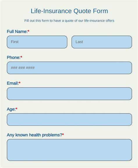 Online Life Insurance Quote Form Template 123formbuilder