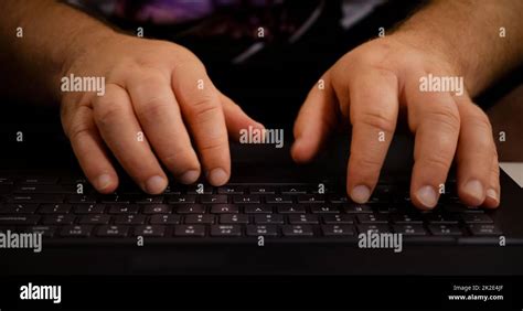 Man Hands Typing On Laptop Keyboard Close Up Human Hands On Keyboard