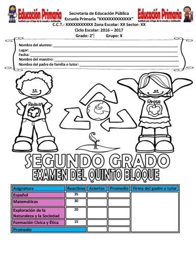 Examen Del Quinto Grado Para El Primer Bloque Del Ciclo 6F0