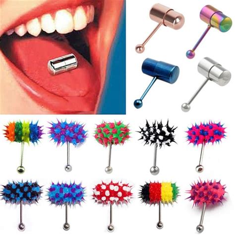 2019 Rainbow Tongue Ring Vibrating Tongue Piercing 316l Steel Tongue Barbell With Free Battery