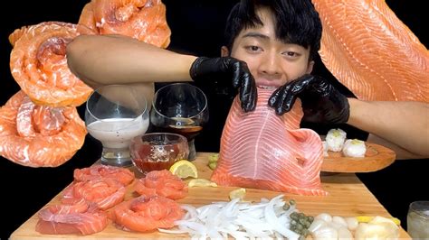 1 5kg 생연어 연어국수 먹방 통연어 먹방 Whole Salmon Sashimi Eating Show 리얼사운드 三文鱼