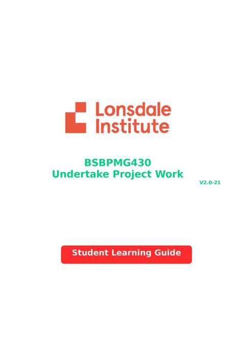 Bsbpmg 430 Lonsdale Learner Guide V2 BSBPMG Undertake Project Work V2