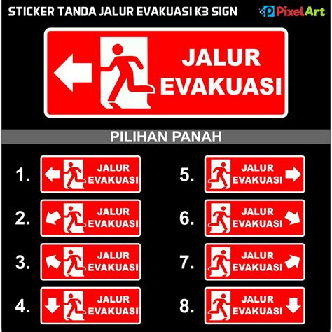 Jual Sticker Sign Label Jalur Evakuasi Tangga Kiri Kanan Stiker Lem