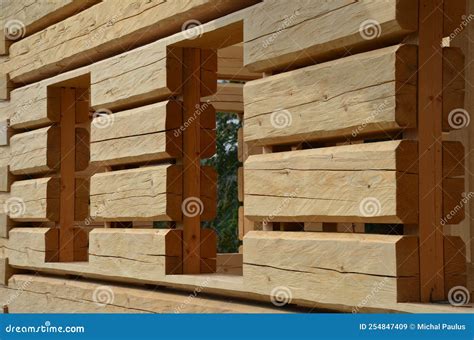 A Carpenter Built A Log Cabin With Rough Hewn Beams Stock Image