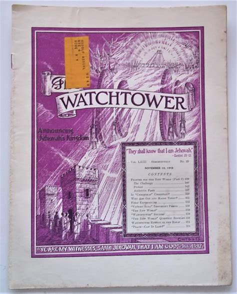 The Watchtower Announcing Jehovahs Kingdom Vol Lxiii No 22