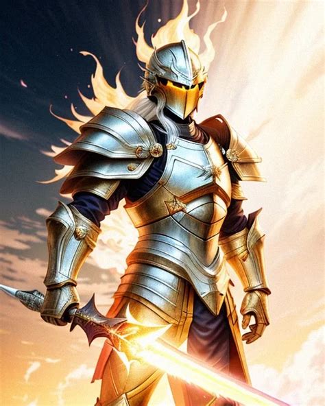 Ai Art Generator Fantasy Knight In White Armor Flaming Spear White