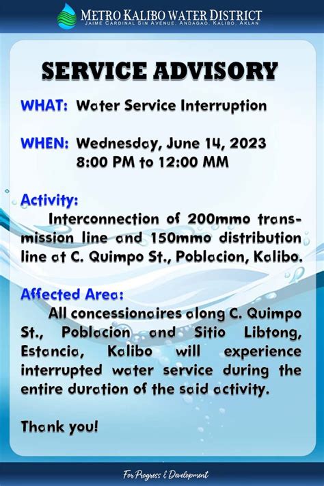 Service Advisory Water Service Interruption Wednesday June 14 2023