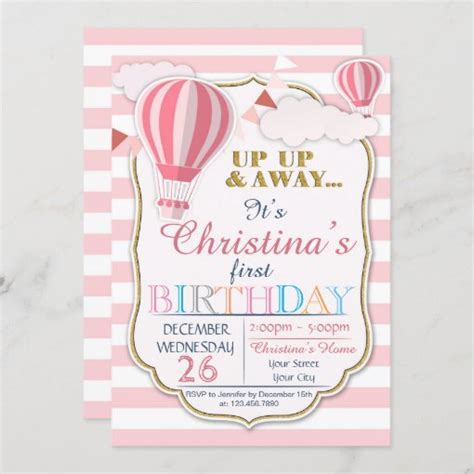 Hot Air Balloon Birthday Party Invitation Zazzle
