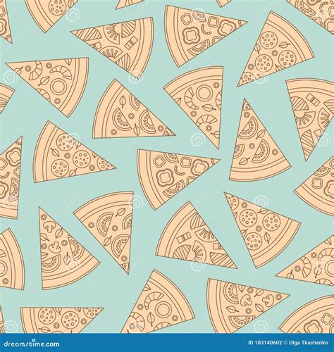 Pizza Pieces Outline Vector Seamless Pattern Flat Style Vector