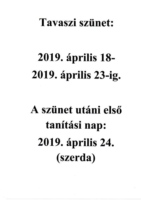 Tavaszi Szünet Sulyok István Református Általános Iskola és Alapfokú
