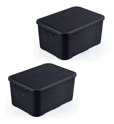 Kit Caixas Cesto Organizador Rattan Preto L Promo O Mercadolivre