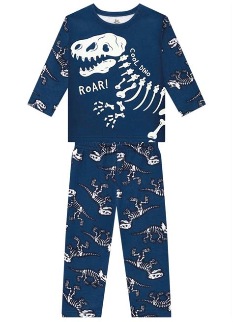 Pijama Infantil Menino De Dinossauro Azul Brandili