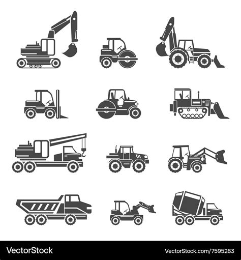 Construction vehicles icons Royalty Free Vector Image