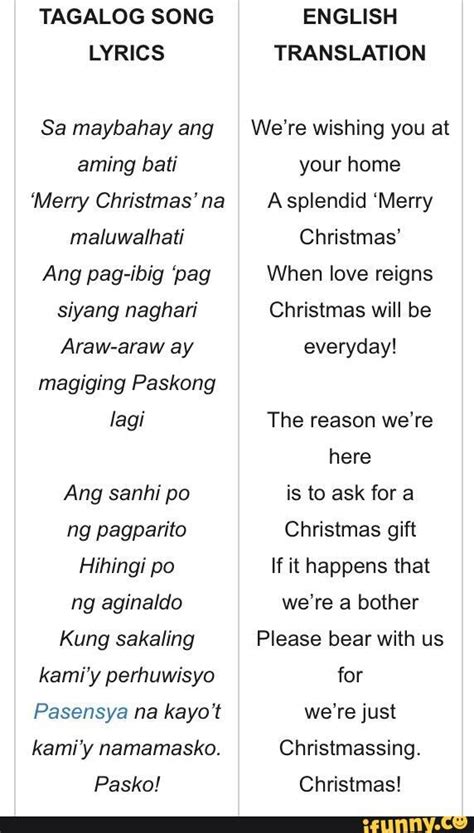 Merry Christmas TAGALOG SONG LYRICS Sa Maybahay Ang Aming Bati