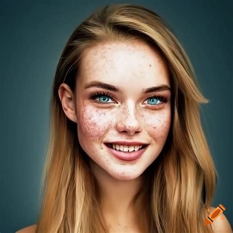 Portrait Of A Young Woman With Freckles And Dark Blonde Hair On Craiyon