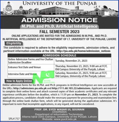 University Of The Punjab Lahore Pu Admission Fall 2023 Online Apply