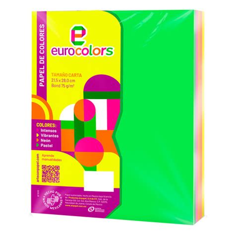 EUROFORMAS HOJA CARTA COLOR NEON 75 GRS C 100 HJS Papelera Hegor