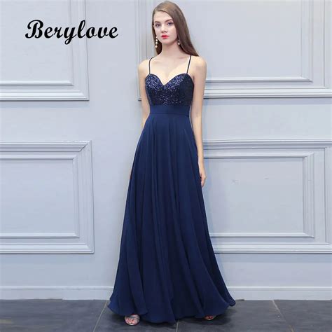 Aliexpress Buy Berylove Long Navy Blue Evening Dresses Sequin