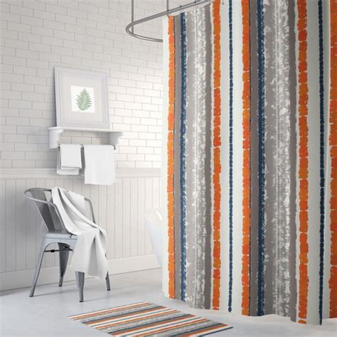 Burnt Orange Gray Navy Shower Curtain Mid Century Modern Etsy