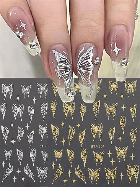 2sheets Butterfly Star Pattern Nail Art Sticker Nail Patterns Nail