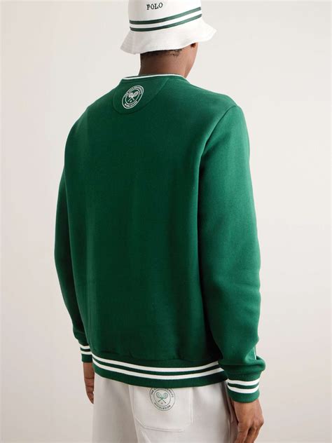 Green Wimbledon Logo Embroidered Cotton Blend Jersey Sweatshirt