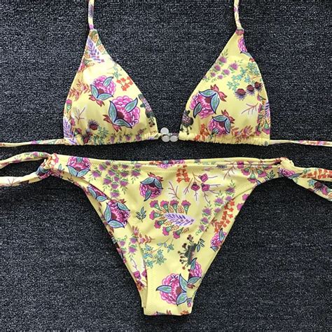 Venus Vacation Yellow Print Bikini Set Sexy Women Bandage Swimwear 2018